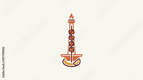 Minimalist Grilled Skewer Logo on Cream Background