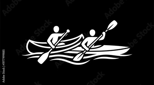 Silhouette Of Kayakers Rowing On Water