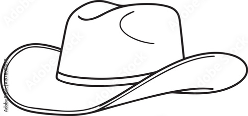 Black cowboy hat vector illustration showing a stylish isolated fashion headwear icon in a simple cartoon design