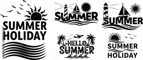 Vintage Summer Holiday Typography and Emblem Vector Collection