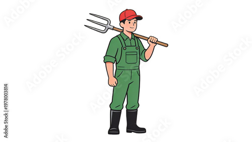 Farmer with Pitchfork Cartoon Character