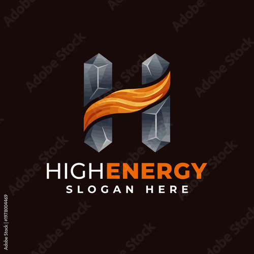 This striking logo features a dynamic 'H' design intertwined with energy concepts, effectively representing vigor and motivation, ideal for brands in the fitness or energy sectors.