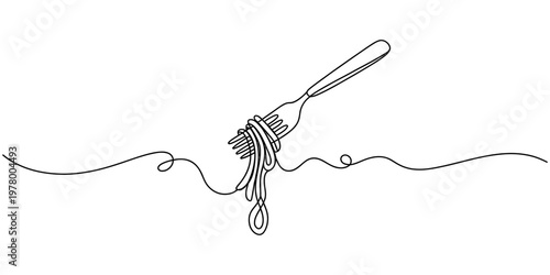 continuous one line drawing Fork knife and spoon isolated on white background as simple metal kitchen utensils