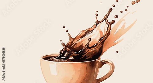 Coffee splash from a cup abstract dynamic liquid motion energy boost late night beverage breakfast abstract illustration painting refreshment refreshing movement espresso cappuccino