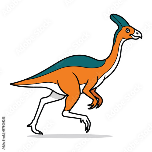 Cartoon Illustration of a Running Parasaurolophus Dinosaur.