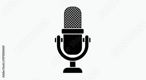 Solid black icon of a streaming microphone