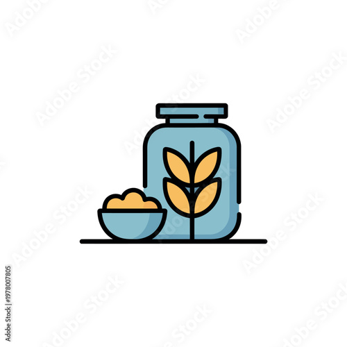 Blue Jar with Oats and Plant Illustration