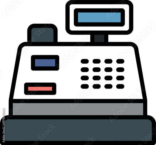 Vintage Cash Register Illustration with Digital Display