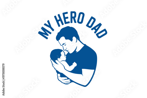 A heartwarming illustration of a father holding his baby with a heroic theme