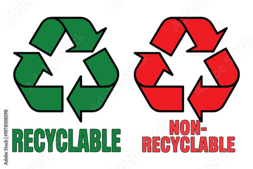 A graphic illustration of recyclable and non-recyclable symbols for environmental awareness and education