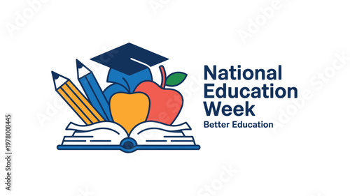 Celebrating National Education Week with symbols of learning and achievement.