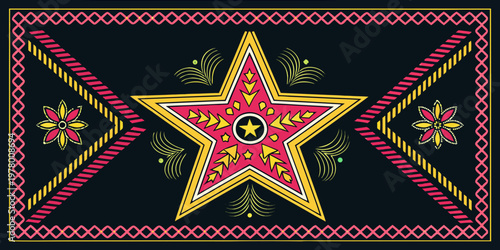 Neon Geometric Tribal Star Embroidery