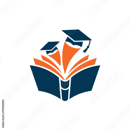 Open Book with Graduation Caps Illustration