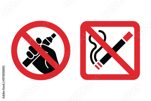 Two no smoking and vaping signs on a white background for public health awareness
