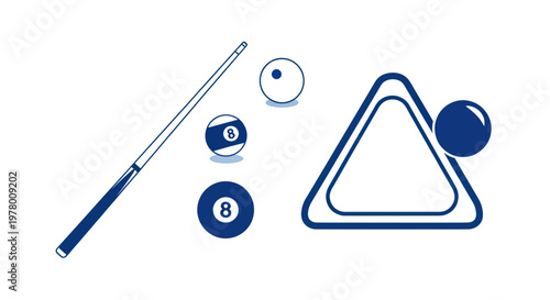 Billiards Game Elements: Cue Stick, Balls, and Rack Icon