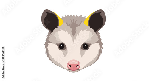 Cute Opossum Face Illustration, Adorable Marsupial Animal Portrait