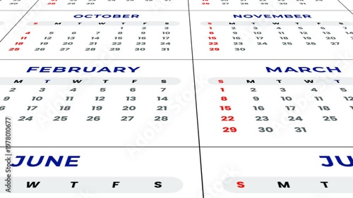 New Year 2026 month names Calendar animation. Full HD. 4K
