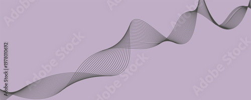 A dark, translucent ribbon with a flowing, wavy texture is positioned on the right side of a solid purple background.