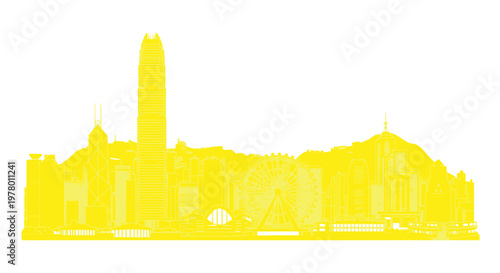 Hong Kong Skyline Silhouette Yellow Landmark Buildings Cityscape
