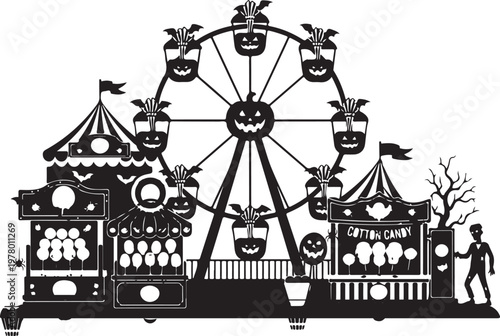 Silhouette of a classic carnival with a ferris wheel silhouette, Generative Ai
