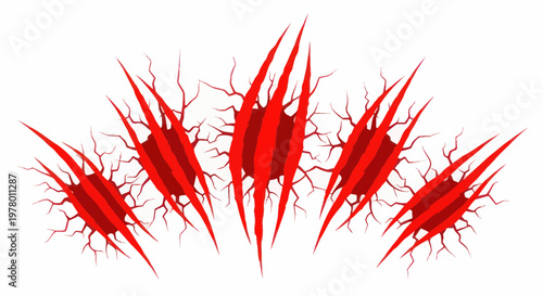 Red Claw Marks Scratches on White Background, Danger, Aggression, Attack