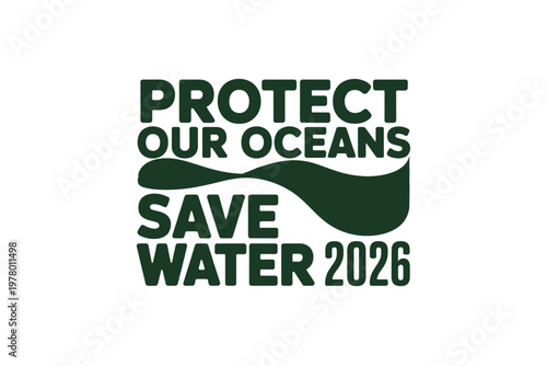 A green logo promoting ocean conservation and water preservation for the year 2026.