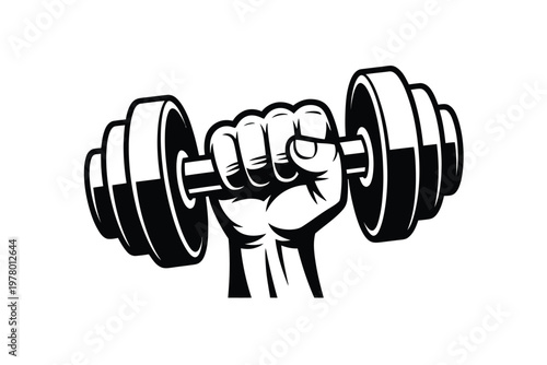 A muscular hand gripping a dumbbell in a powerful workout session at the gym