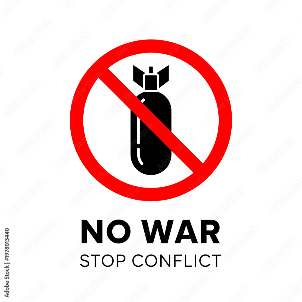 Obraz premium No War Symbol with Bomb Icon and Text
