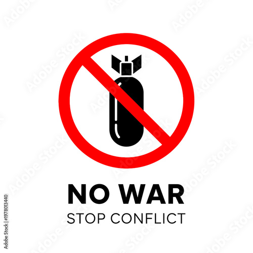 No War Symbol with Bomb Icon and Text