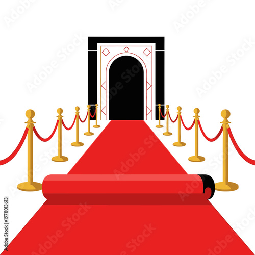 Red Carpet Entrance with Stanchions and Archway - VIP Access and Event Illustration