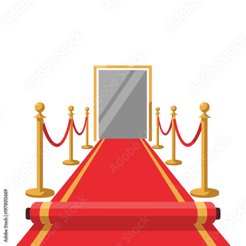 Red Carpet Entrance with Velvet Ropes and Doorway - VIP Event Access