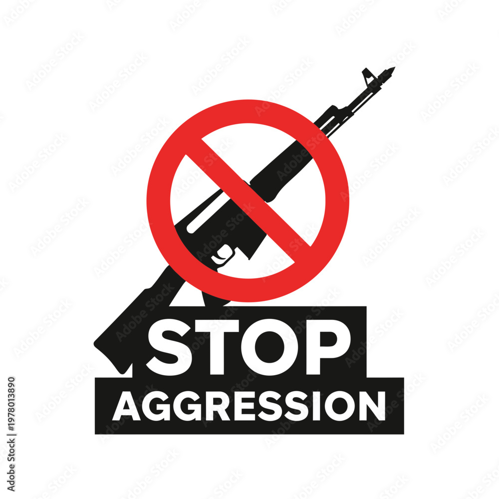 Obraz premium Stop Aggression Sign with Rifle Silhouette in Red Prohibition Circle