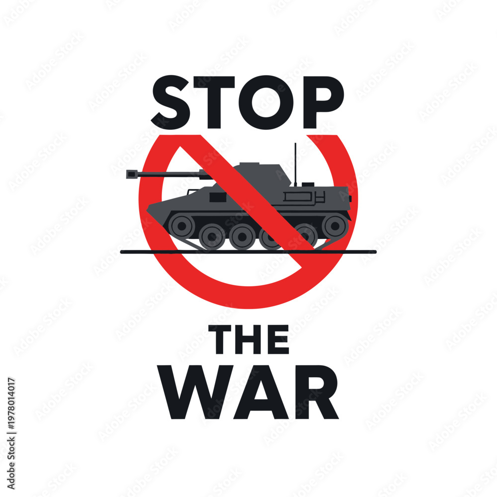 Obraz premium Stop War: Tank symbol with text message