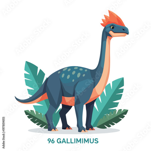Cartoon Illustration of a Gallimimus Dinosaur Character 3.