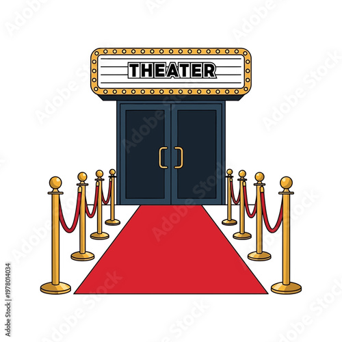 Theater Entrance with Red Carpet and Stanchions - Premiere Night
