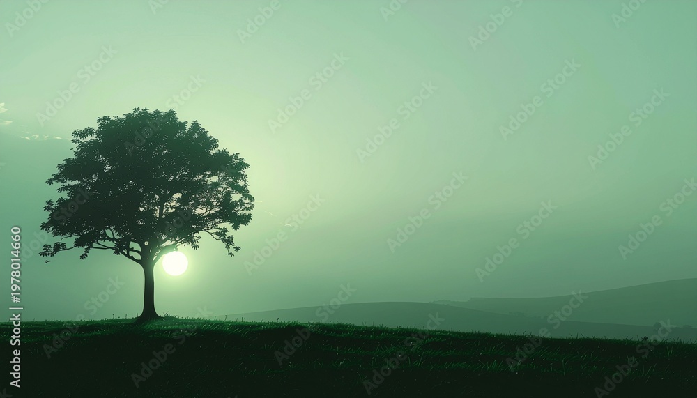 Obraz premium A simple tree silhouette glowing softly at dawn, symbolizing life and nature for the international day for biological diversity