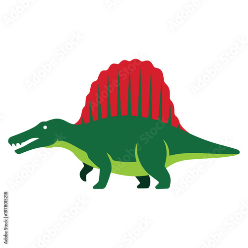 Cartoon Spinosaurus dinosaur character in flat vector style.