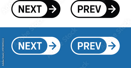 Navigation button comparison, illustration, next and previous action styles showcasing UI design elements for user interface and user experience optimization.