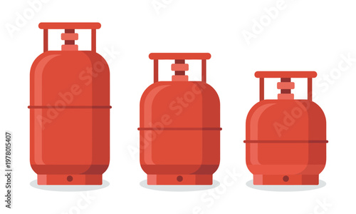 LPG gas cylinder red propane tank containers, cooking fuel storage concept, household energy supply system, industrial safety equipment design, detailed vector illustration