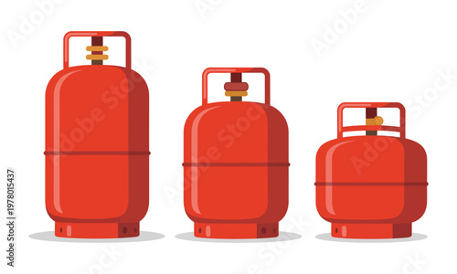 LPG gas cylinder red propane tank containers, cooking fuel storage concept, household energy supply system, industrial safety equipment design, detailed vector illustration