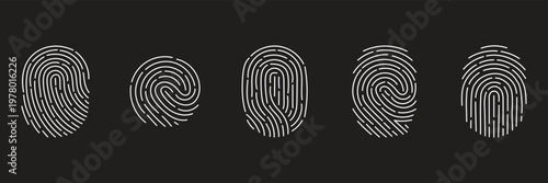A unique black ink fingerprint vector illustration featuring a detailed thumbprint pattern for digital identity security and forensic criminal evidence identification design
