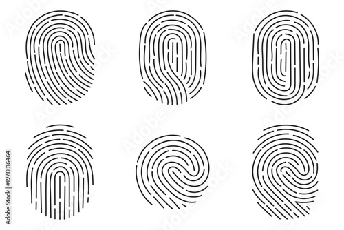 Fingerprint scanning icon set. Fingerprint identity and security symbols isolated on transparent background. Fingerprint icon signature signs for password encryption. Vector illustration