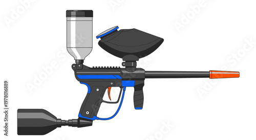 Paintball Gun with Hopper and Air Tank - Isolated on White