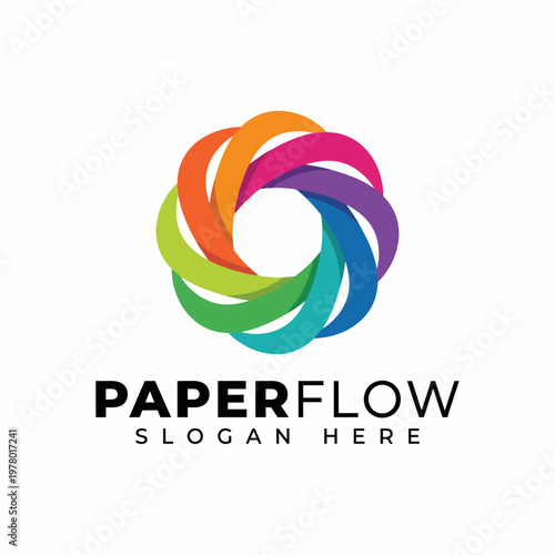 Canvas Print This image features a vibrant logo design for PaperFlow, representing creativity and dynamism through its swirling pattern and colorful visual elements