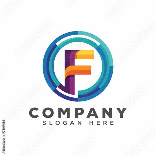 The logo incorporates an innovative design of the letter 'F' within a circular shape, representing dynamic company identities and modern branding strategies with vibrant colors.
