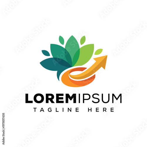 This image represents a dynamic logo with green leaf shapes and an upward arrow, communicating growth, progress, and eco-friendliness through a modern design.