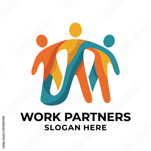 This image portrays a logo featuring interconnected human figures in vibrant colors, showcasing teamwork, unity, and collaboration in a modern and creative way.