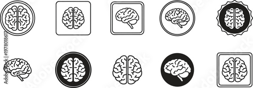 Intricate brain silhouette collection a variety of frames and shapes depicting cerebral anatomy