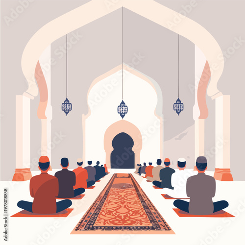 Worshippers Praying Inside a Mosque During Prayer.
