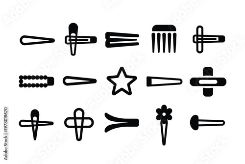 A collection of various hair accessories and clips on a white background